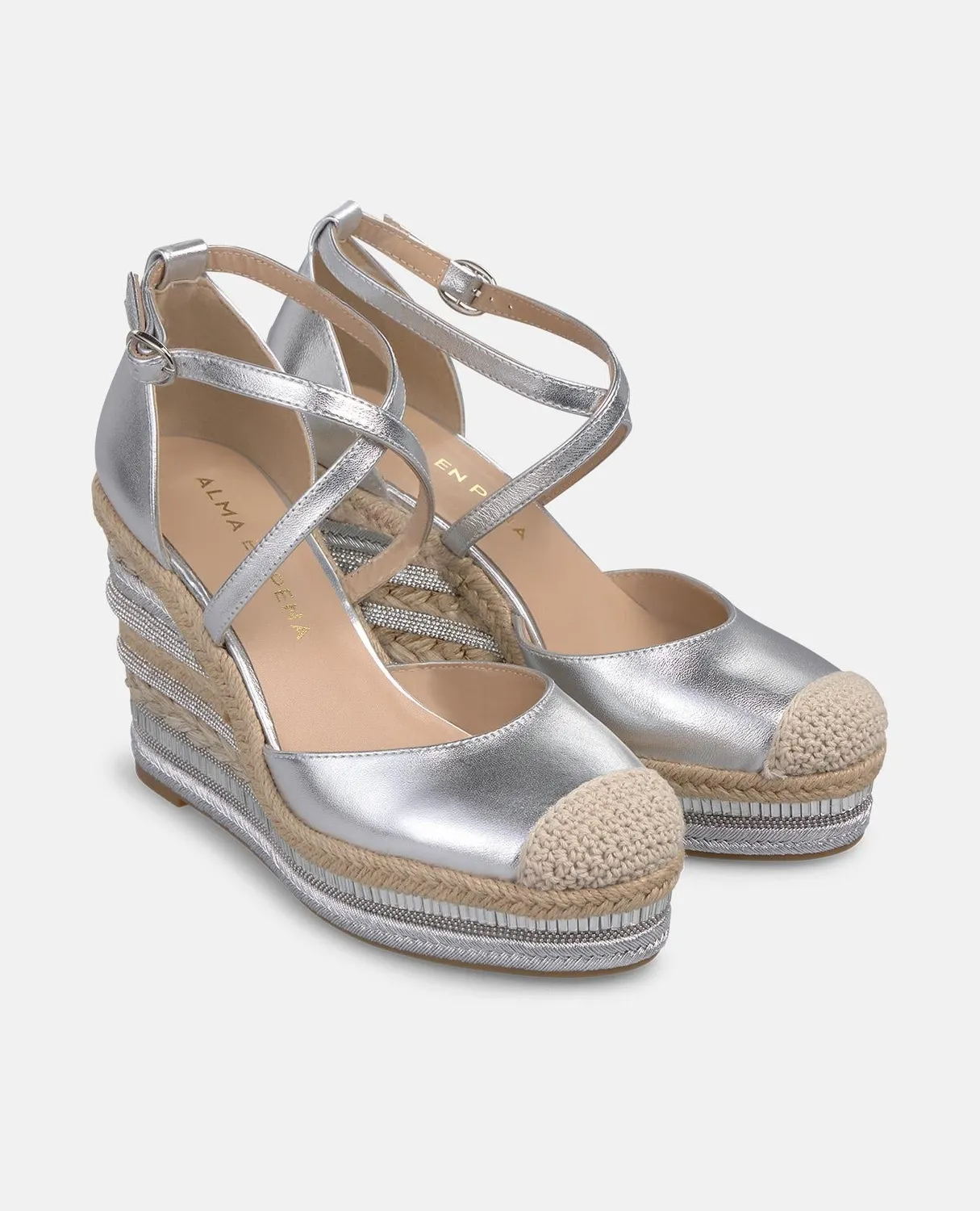 Alma en Pena V251016 compensées argenté cuir talon 9,8 cm