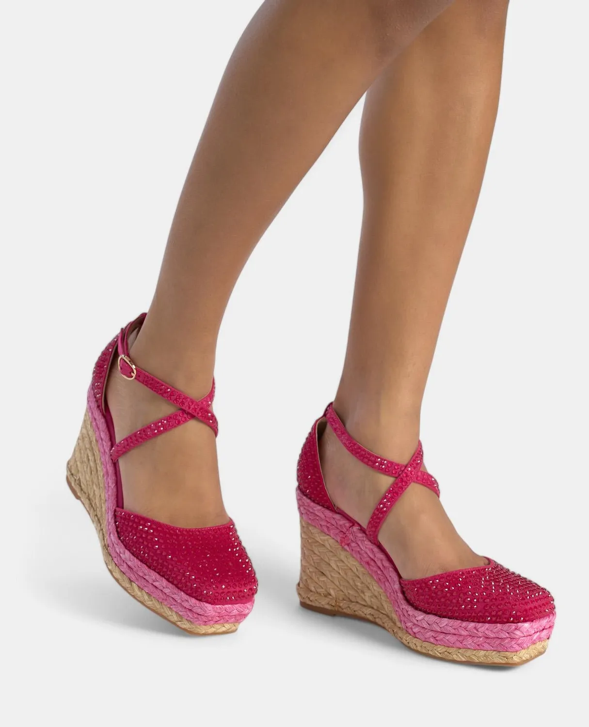 Alma en Pena V2551118 compensées fuchsia strass 9 cm