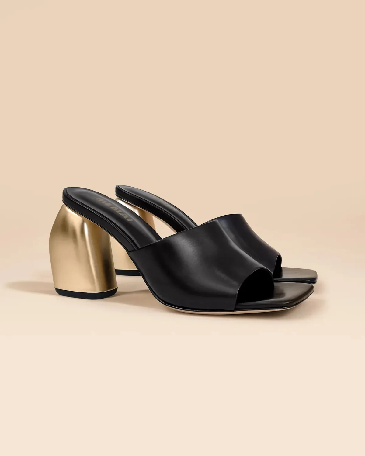Mi/Mai Gemma High Black Gold mule cuir noir talon 8 cm