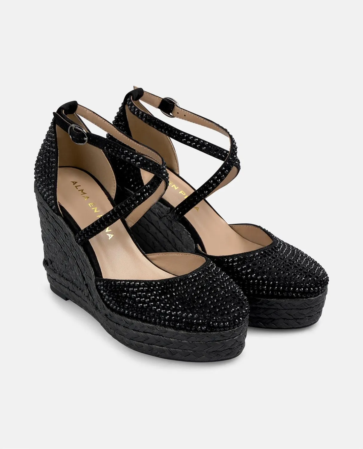 Alma en Pena V2551002 compensées noires strass talon 9,8 cm