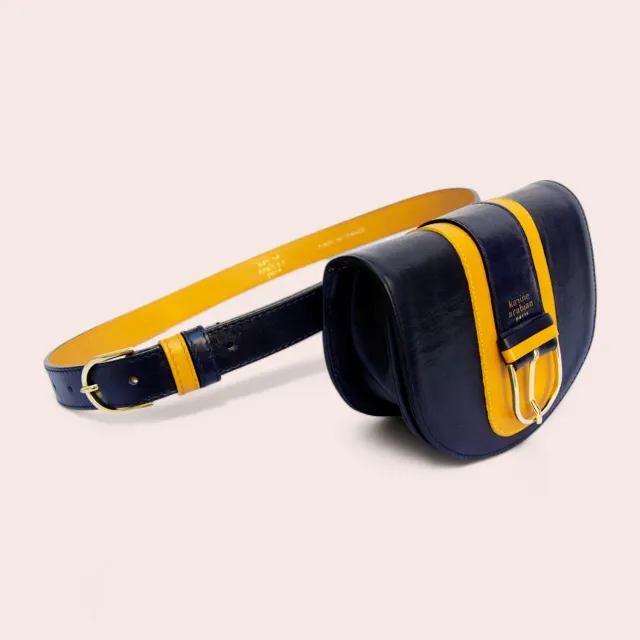 Karine Arabian Hooper sac ceinture cuir bleu moutarde