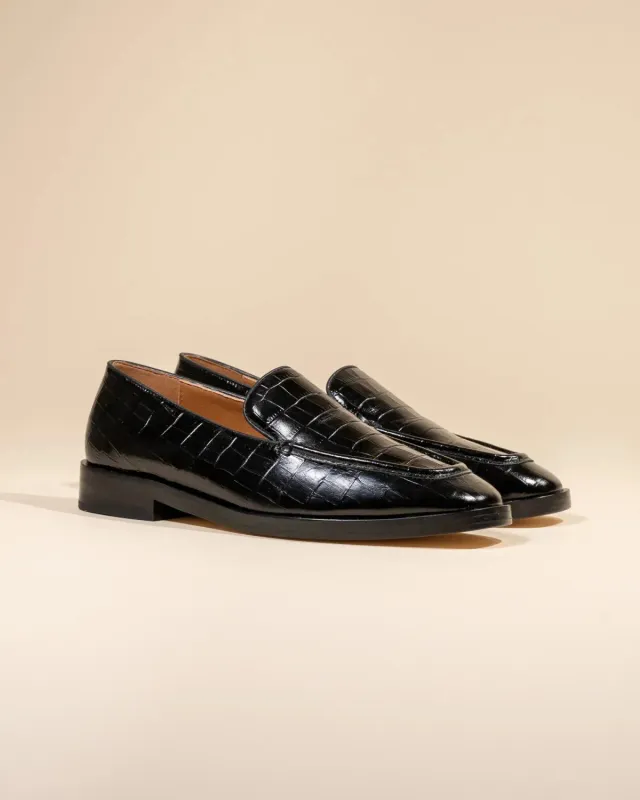 Mi/Mai Aalto Black Croc mocassins cuir noir croco