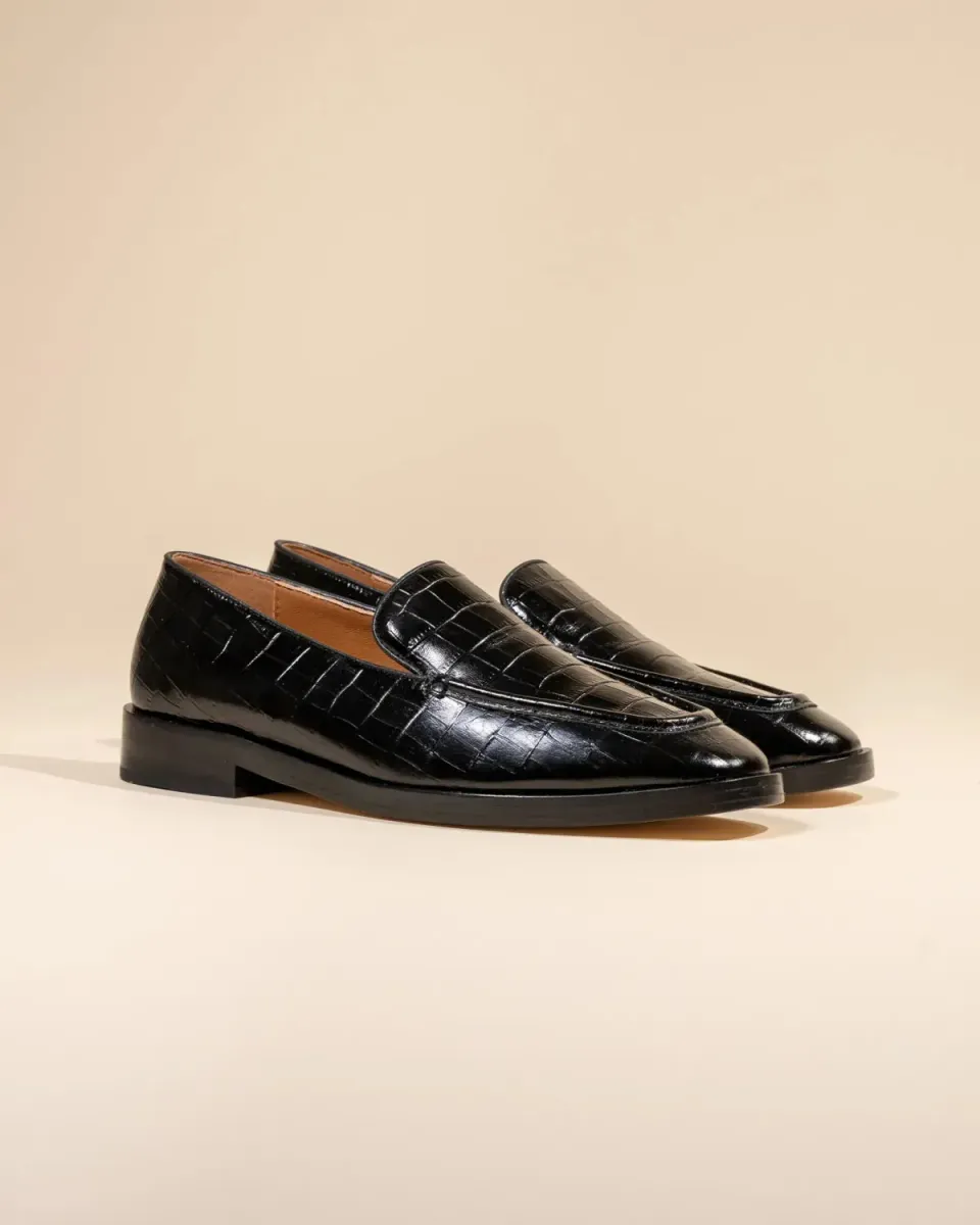 Mi/Mai Aalto Black Croc mocassins cuir noir croco