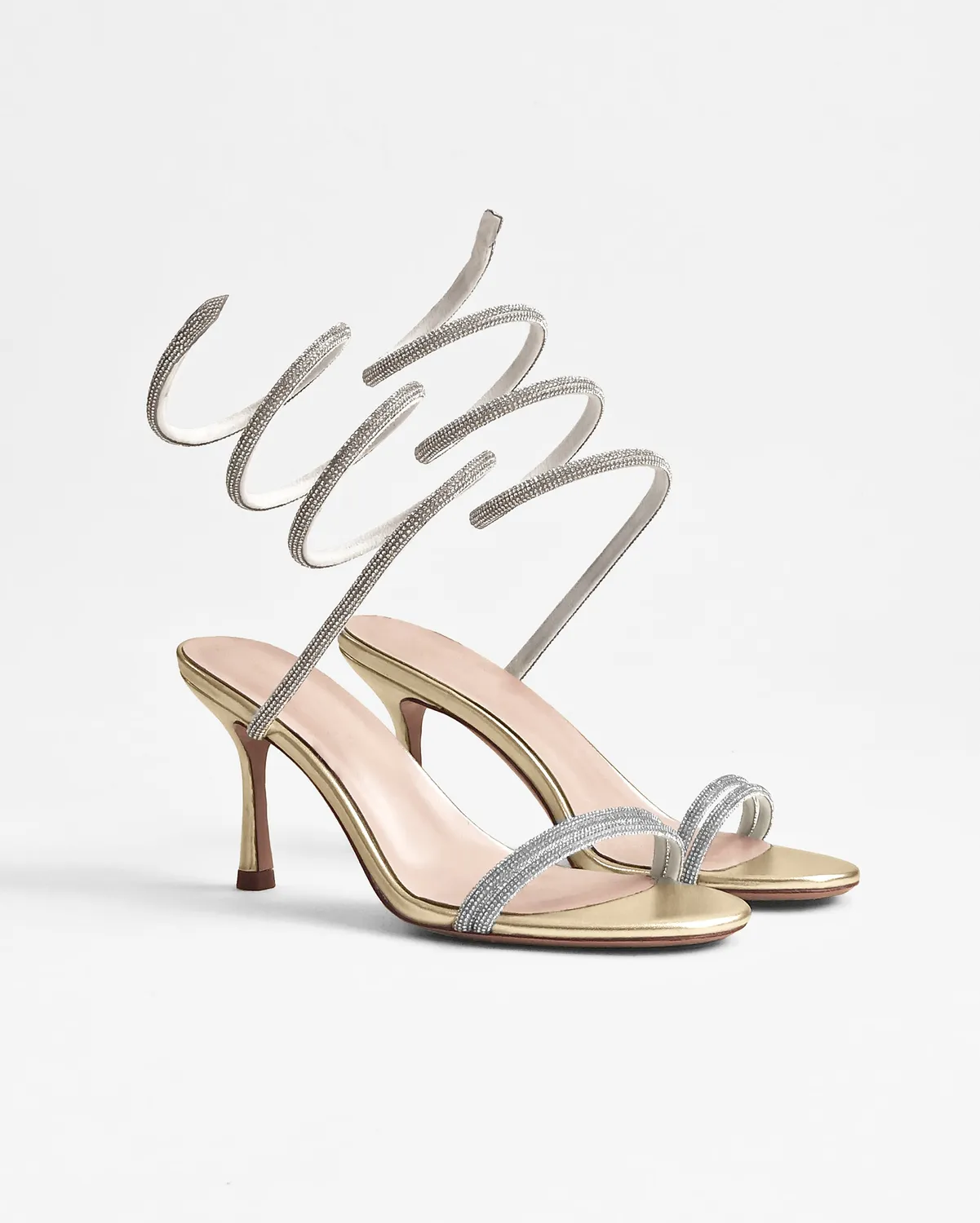 Mi/Mai Evora Gold sandales strass bride mollet argenté