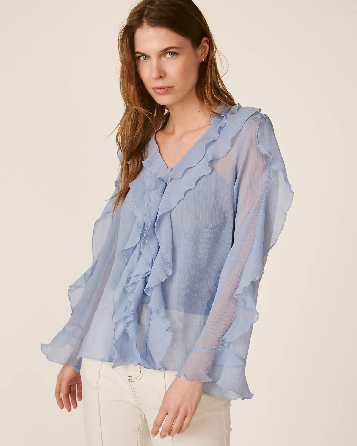 Alma en Pena V26CL0517 blouse volants bleu ciel S-XXL