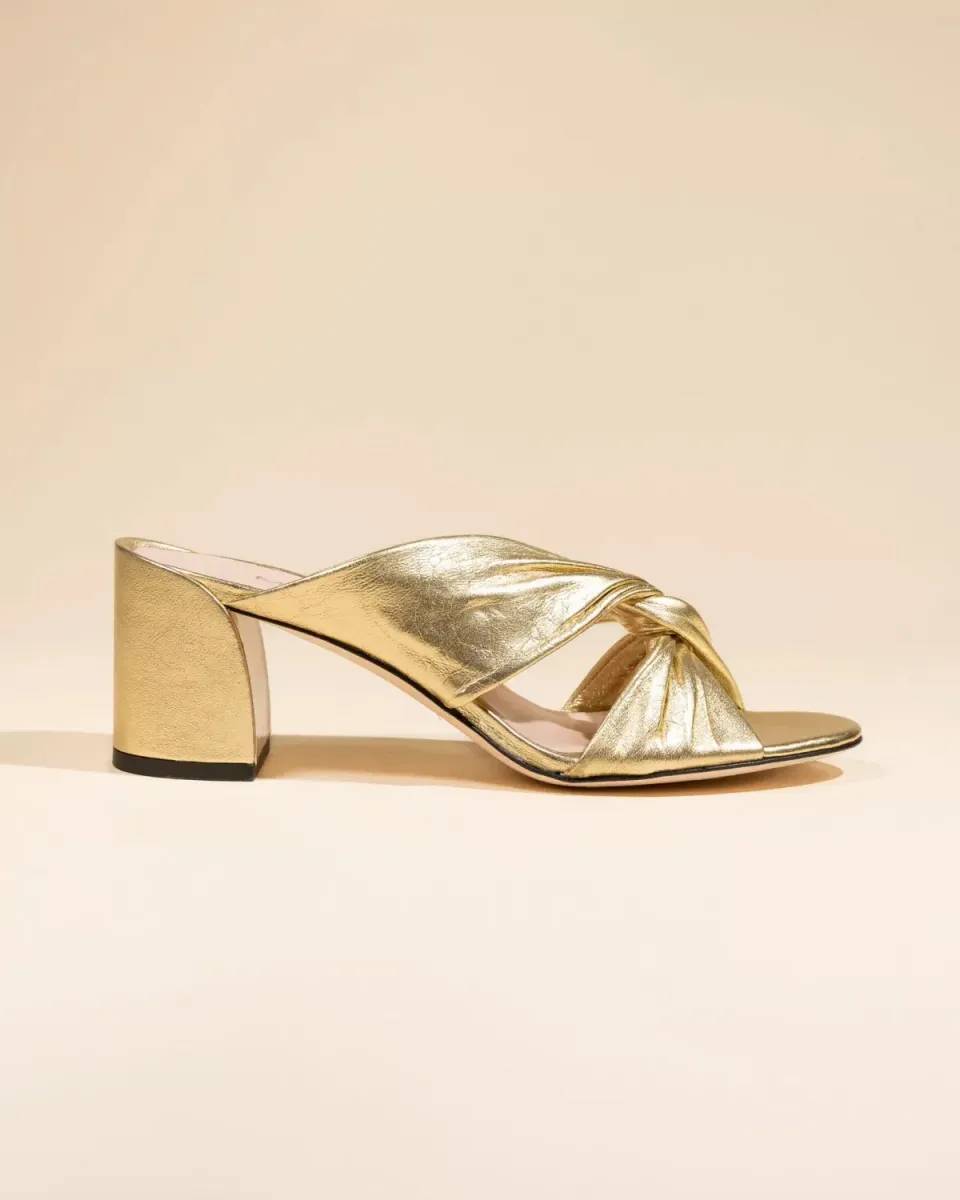 Mi/Mai Daria Gold mules dorées talon sculpté