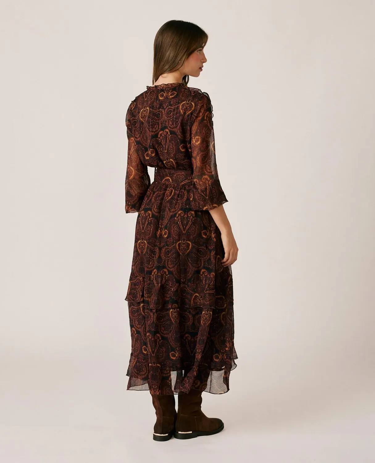 Alma en Pena I26CL0239 robe midi marron volants