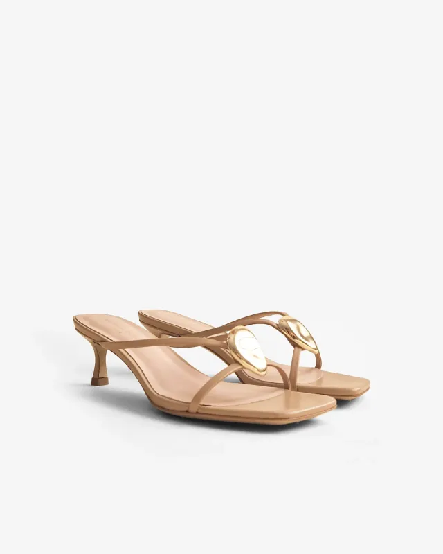 Mi/Mai Lagos Nude mules cuir doré 4 accessoires