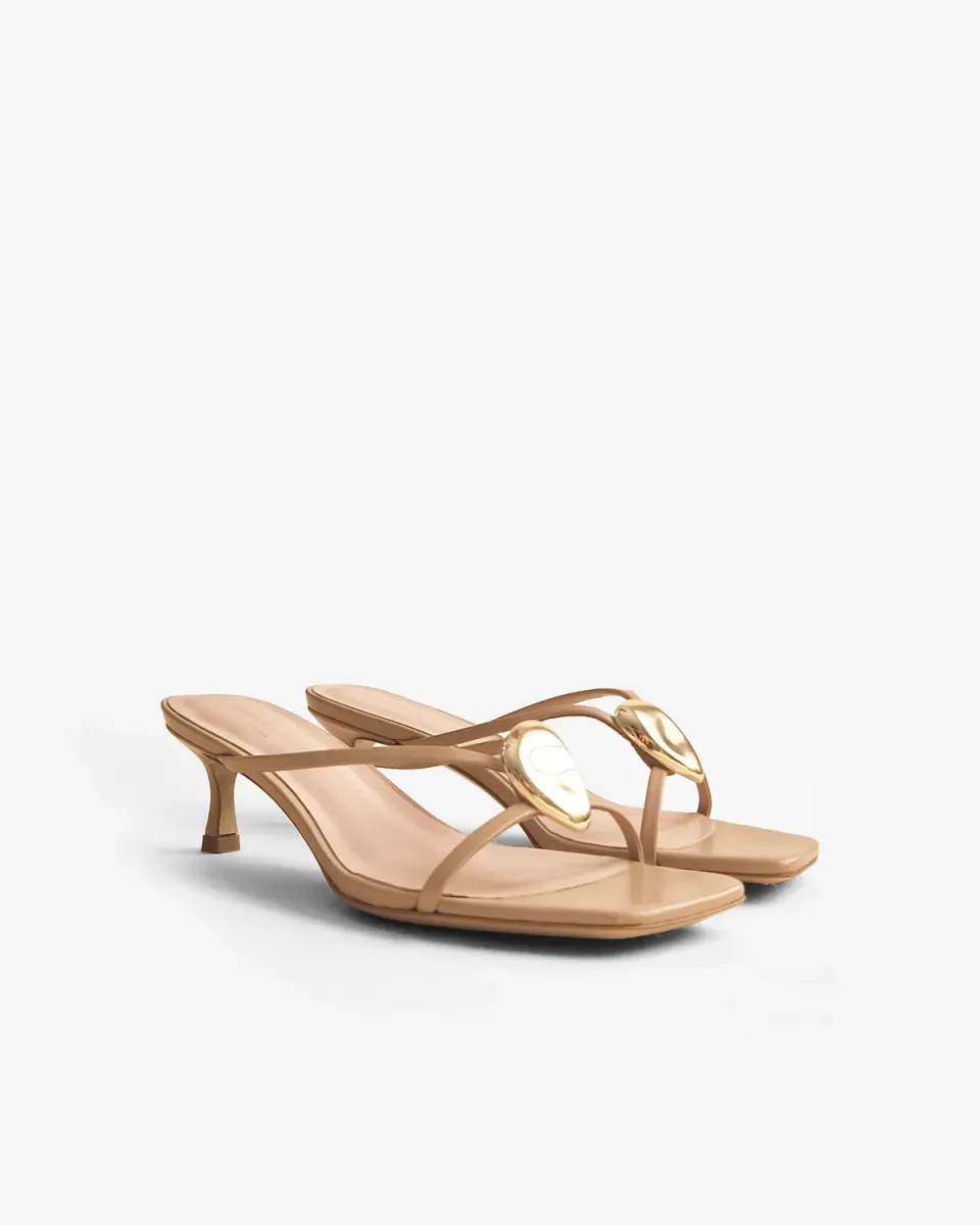 Mi/Mai Lagos Nude mules cuir doré 4 accessoires