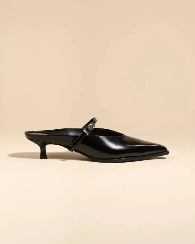 Mi/Mai Suzanne Black mules cuir noir talon 4 cm
