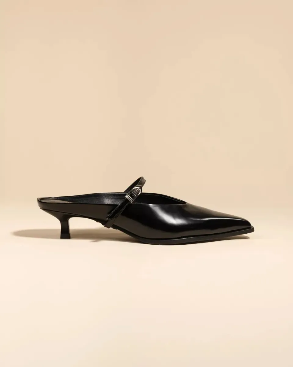 Mi/Mai Suzanne Black mules cuir noir talon 4 cm