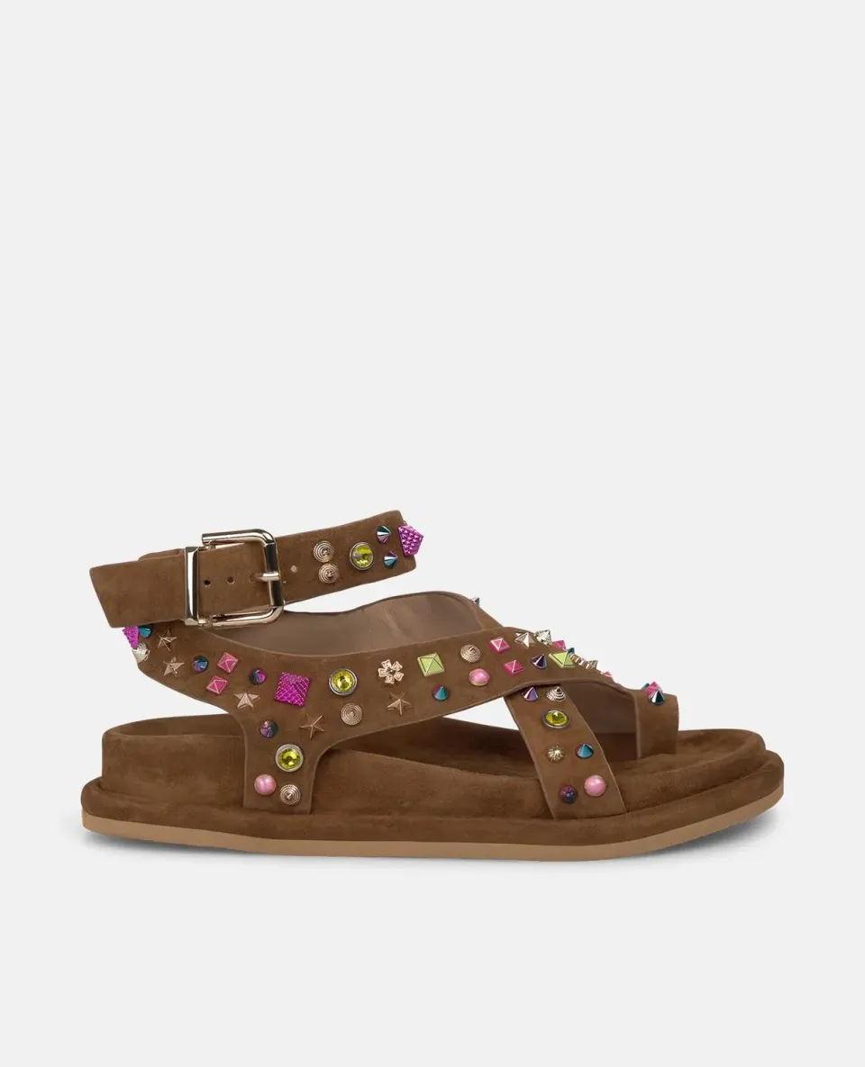 Alma en Pena V267004 sandales cuir camel cloutées plates