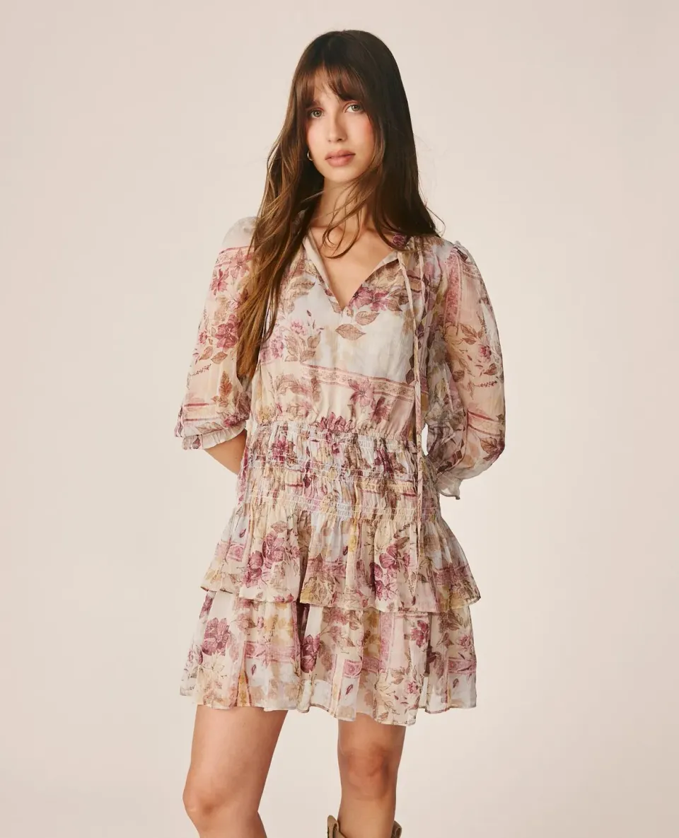 Alma en Pena I26CL0110 robe courte gaze rose fleurie