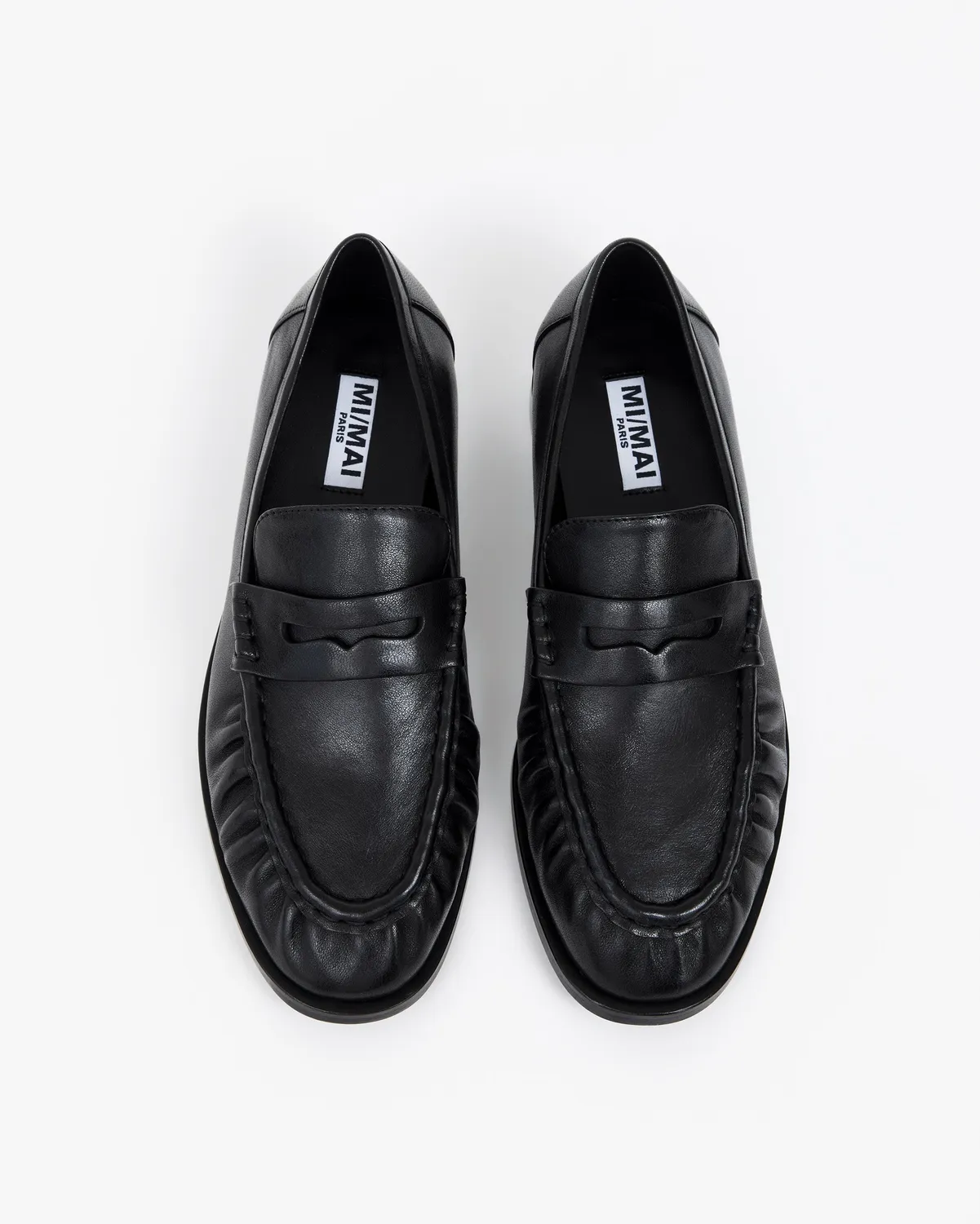 Mi/Mai Orso Black mocassins cuir noir cousus plats