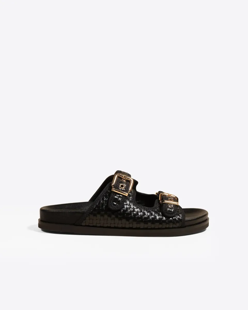 Mi/Mai Yayoi mules cuir noir brides boucles plates