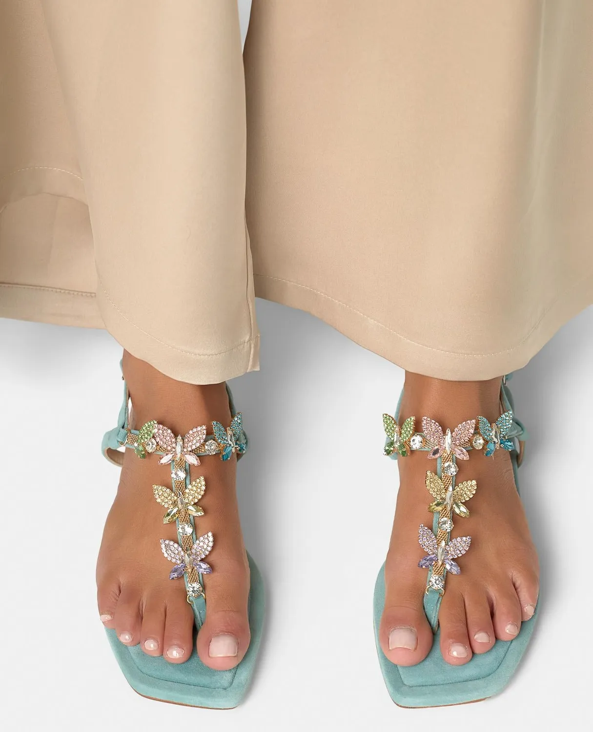 Alma en Pena V268414 sandales plates jade strass cuir