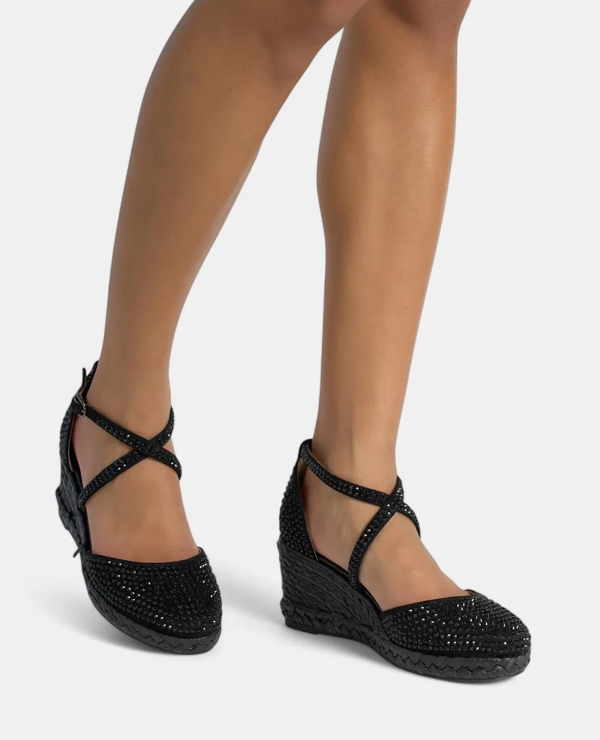 Alma en Pena V2551053 compensées noires strass cuir 5 cm