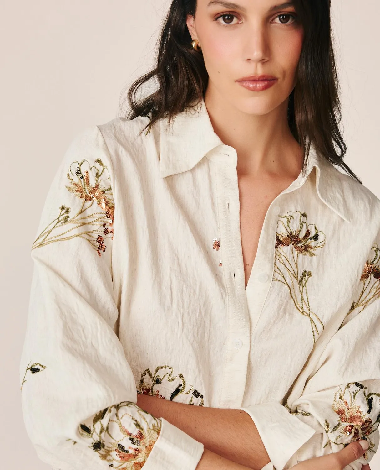 Alma en Pena I26CL0407 blouse lin blanc broderie florale