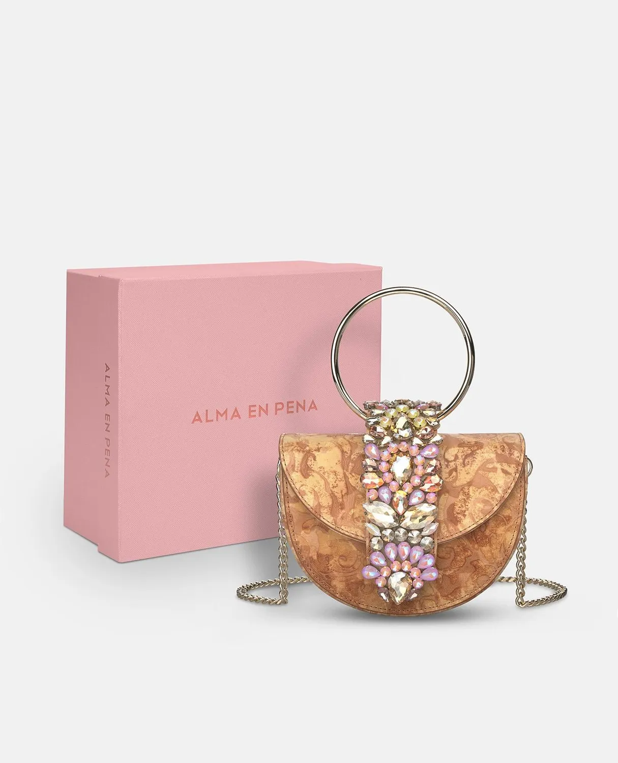 Alma en Pena V25BG5031 sac demi-lune sable cuir chaîne