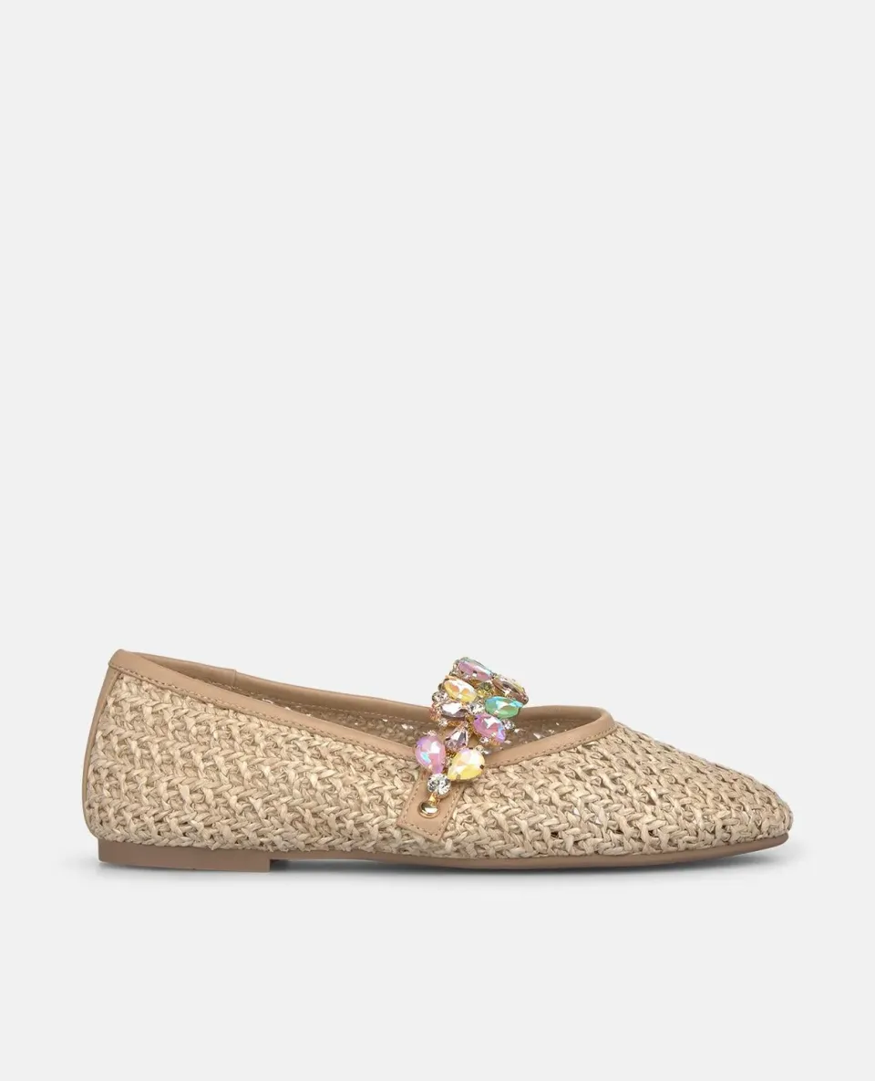 Alma en Pena V261205 ballerines sable rafia bijou plates