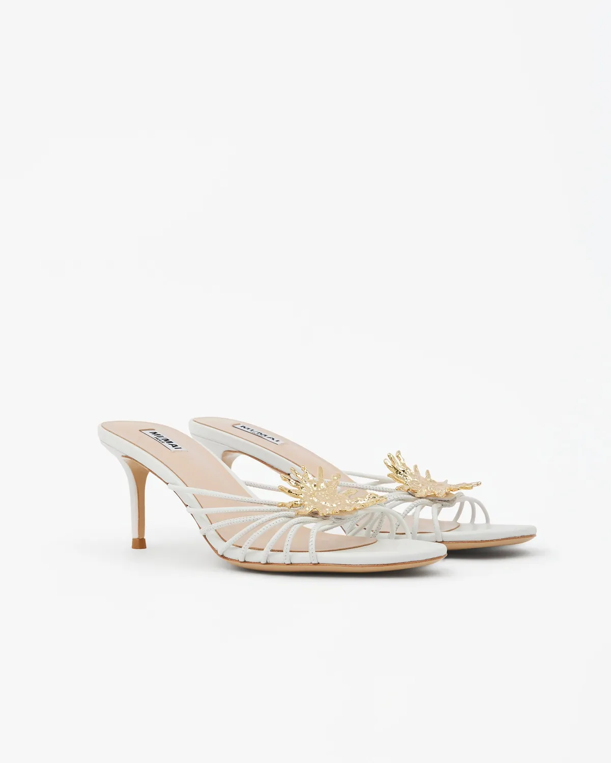 Mi/Mai Salomé White mules blanches cuir bijou doré