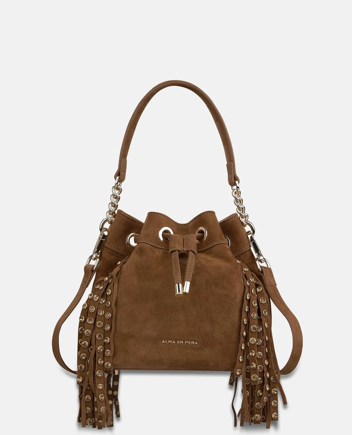 Alma en Pena BG065 sac seau camel daim franges