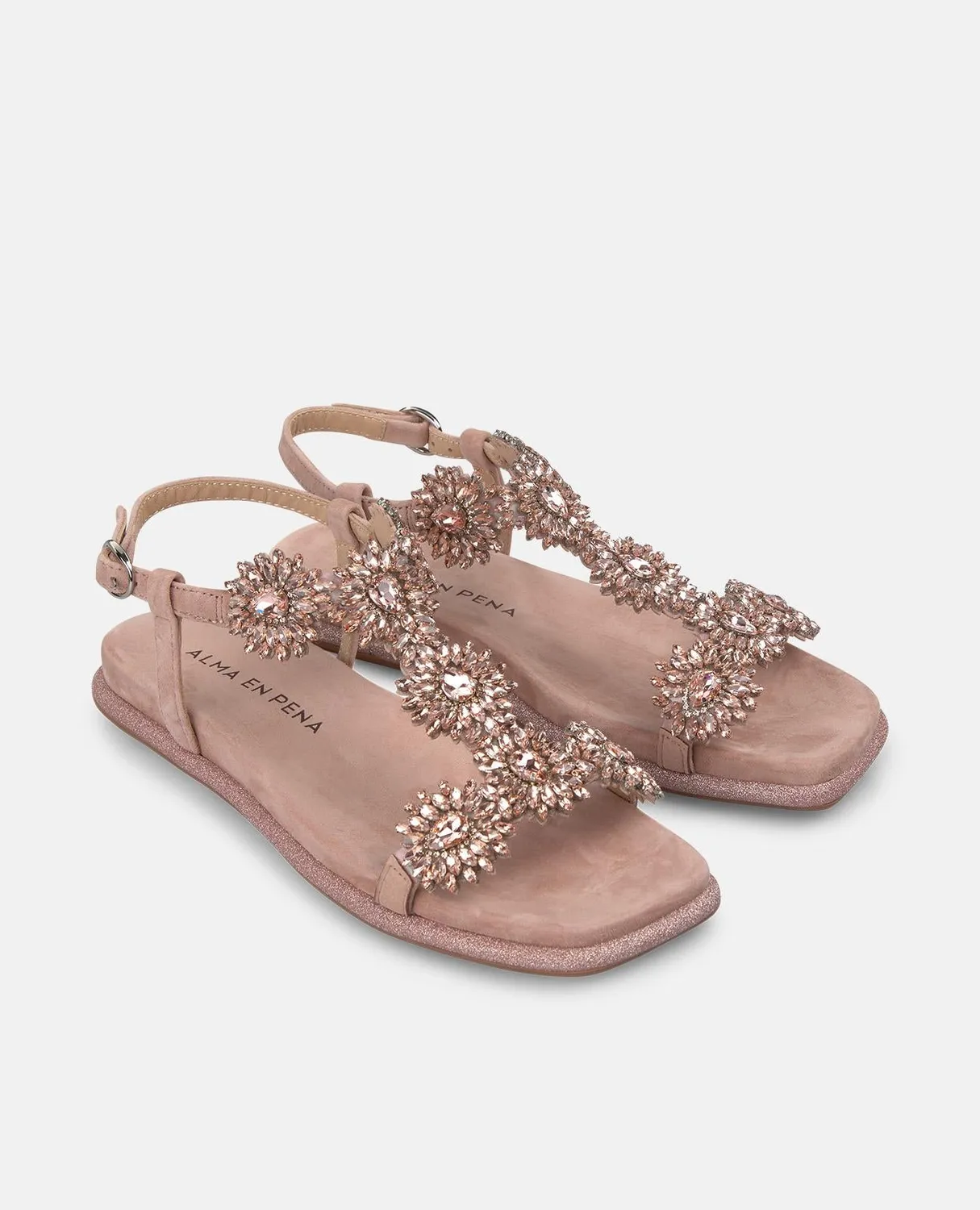 Alma en Pena V251612 sandales plates rose strass boucle