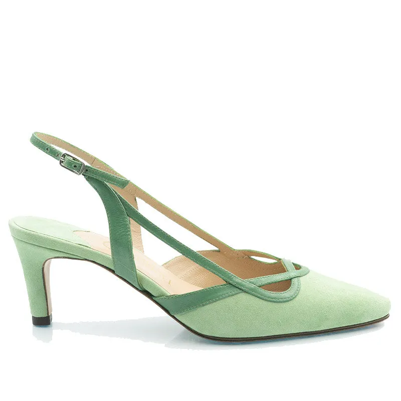 Bégum Paris Quito escarpins chèvre velours vert amande