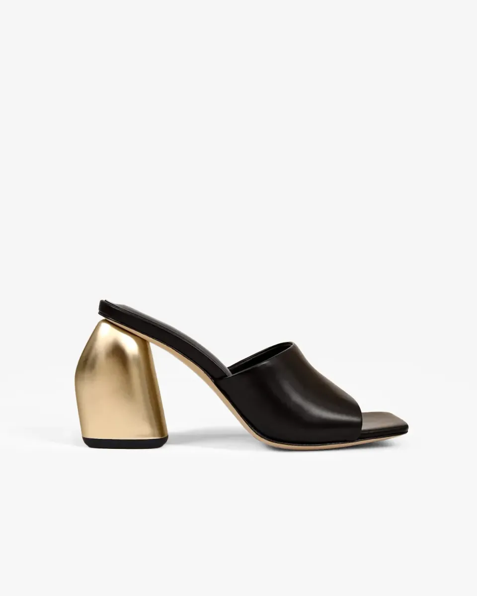 Mi/Mai Gemma High Black Gold mule cuir noir talon 8 cm