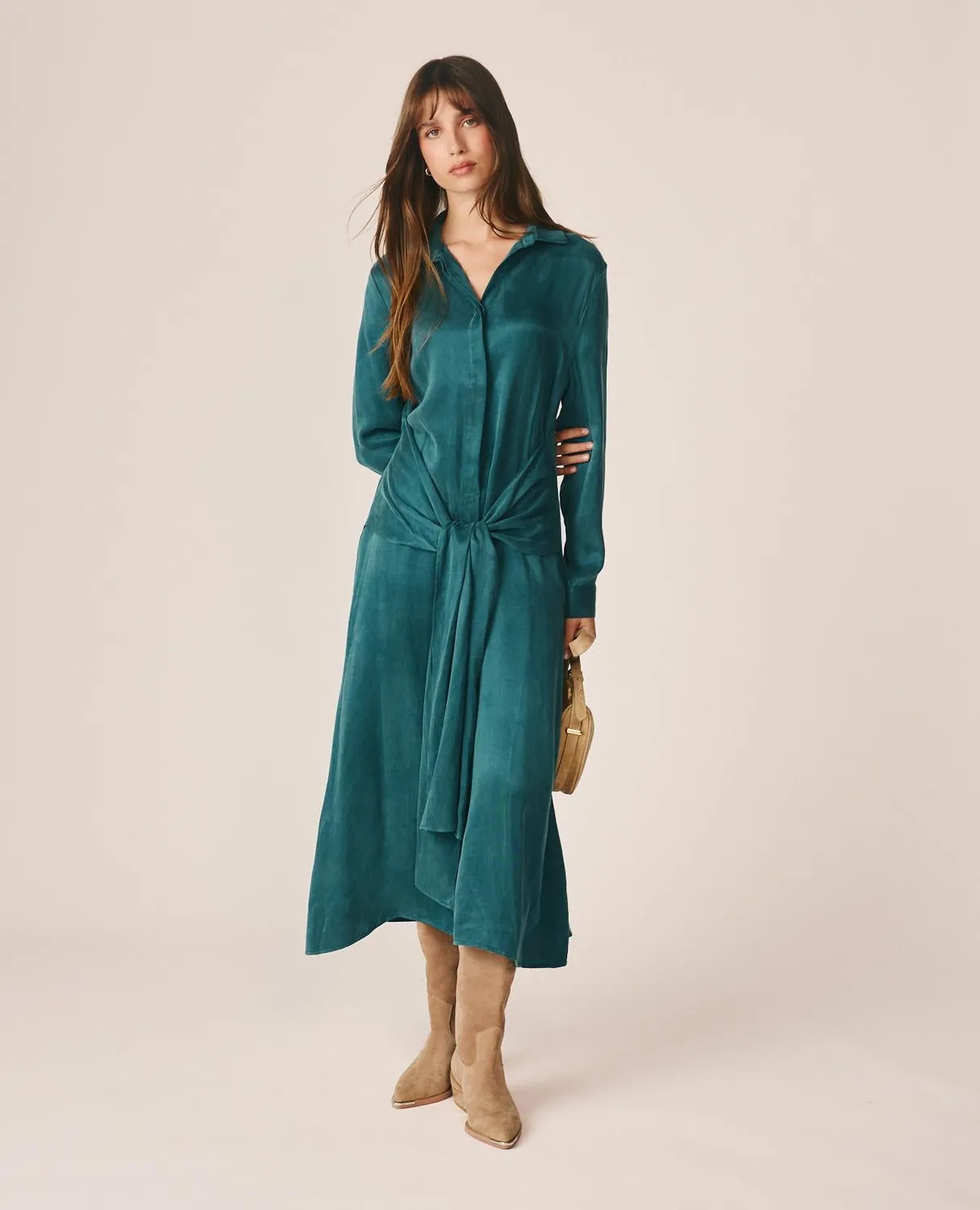 Alma en Pena I26CL0229 robe chemise midi bleue lyocell