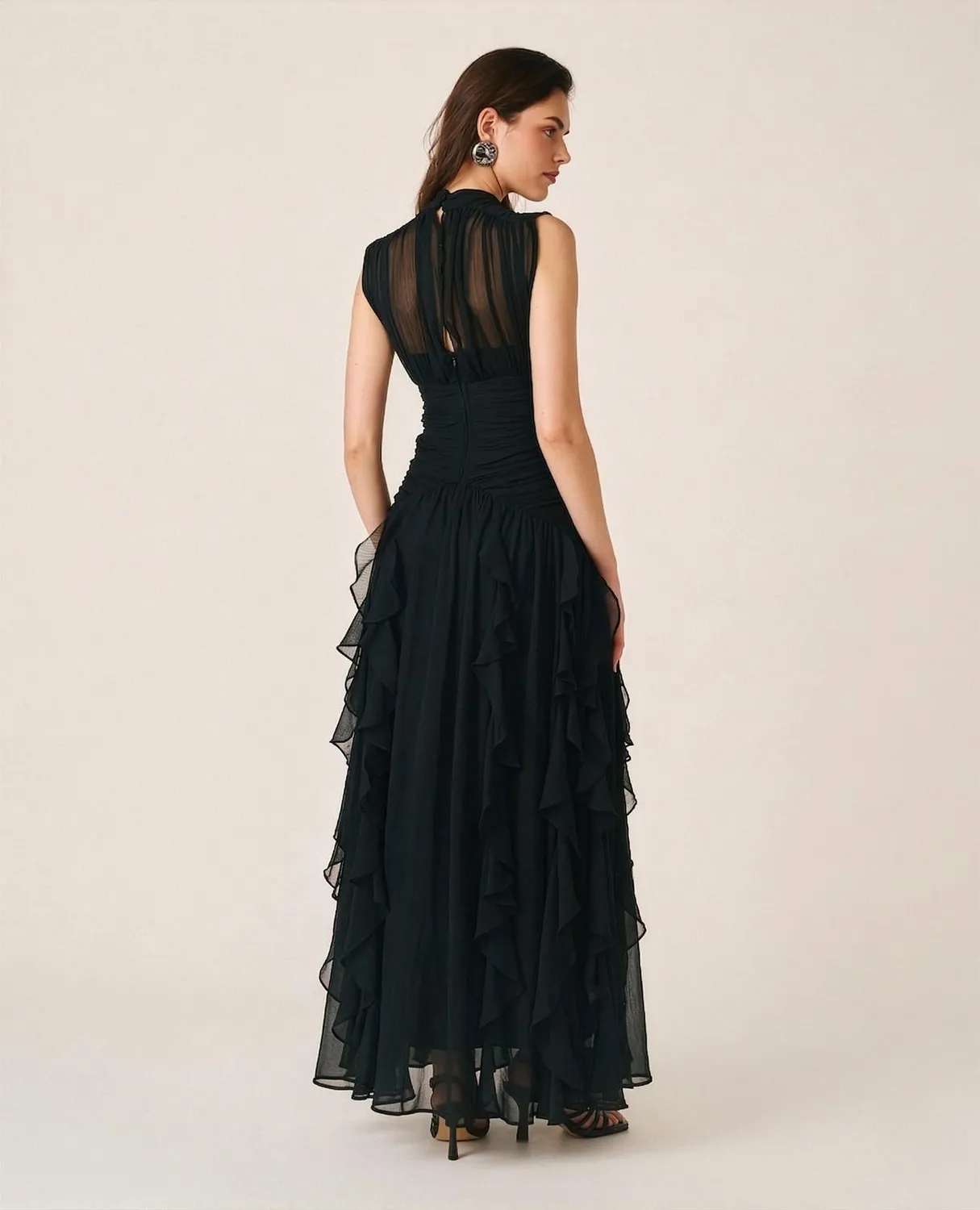 Alma en Pena V26CL0241 robe longue noire volants