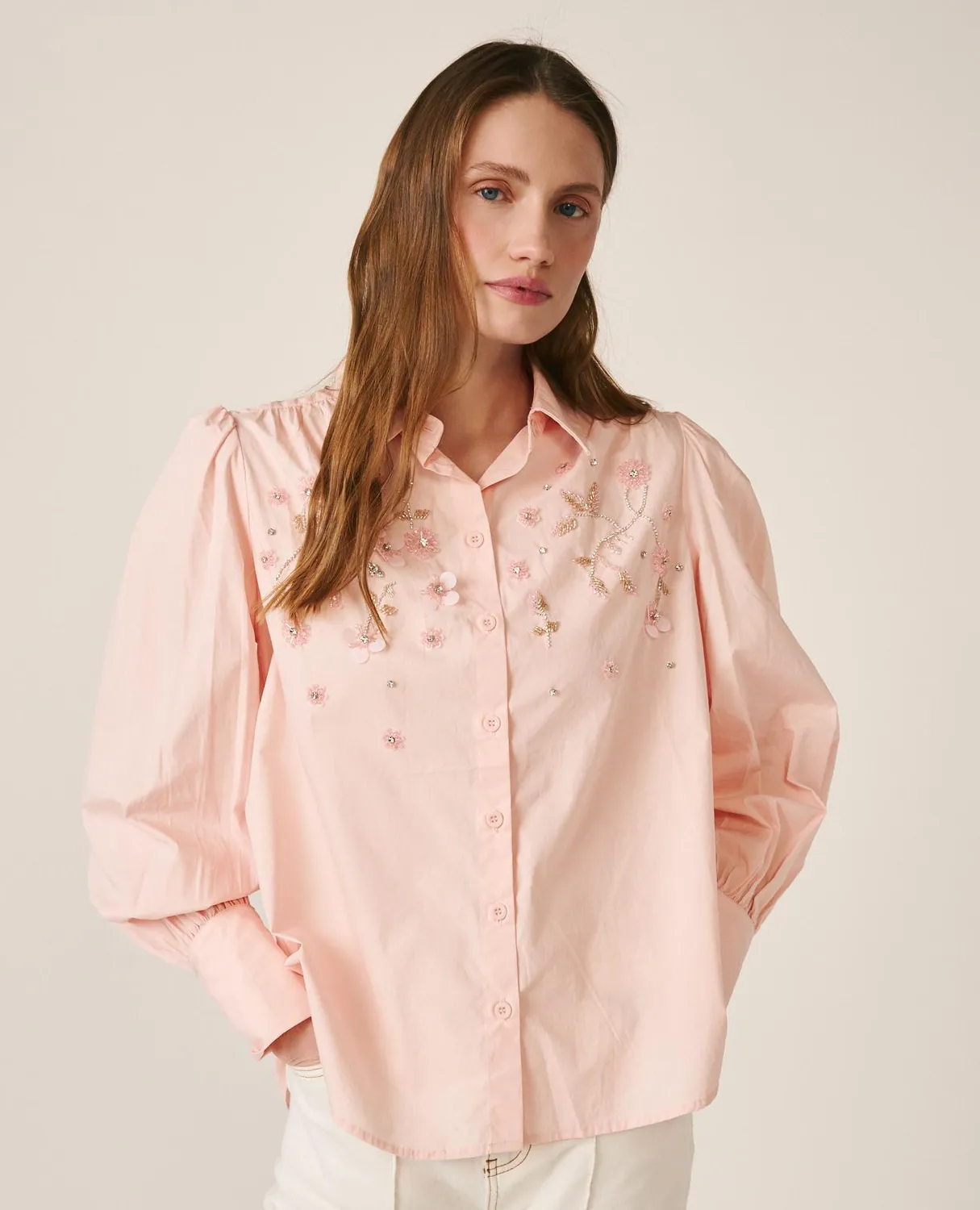 Alma en Pena V26CL0401 chemise rose coton strass