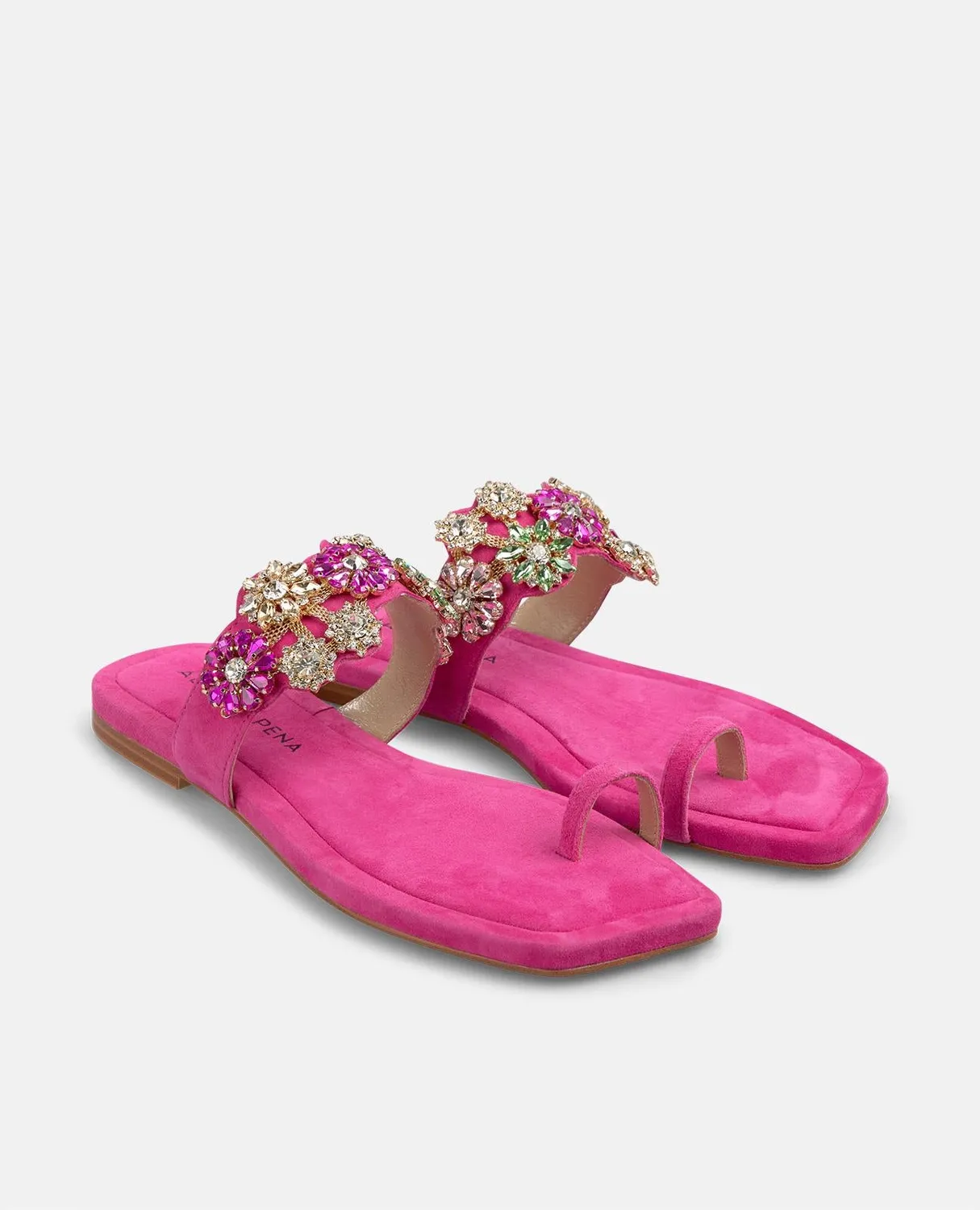 Alma en Pena V251913 tongs fuchsia cuir strass