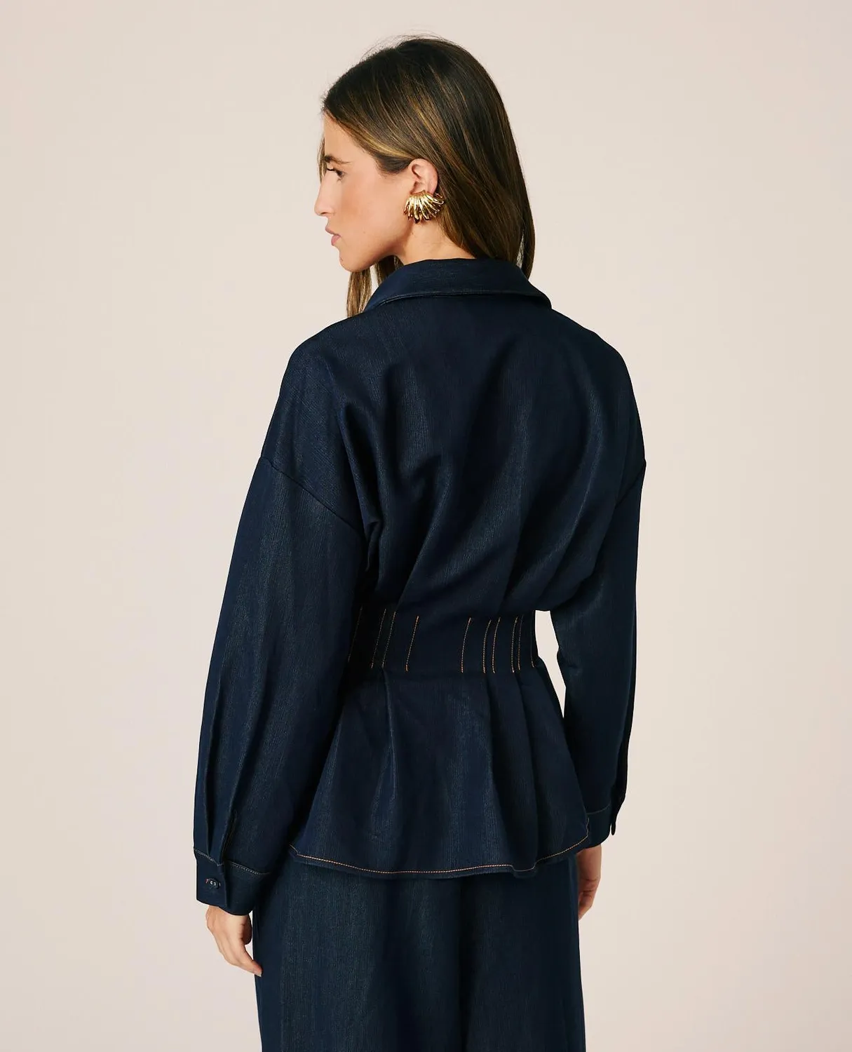 Alma en Pena I26CL0404 chemise denim indigo plissée