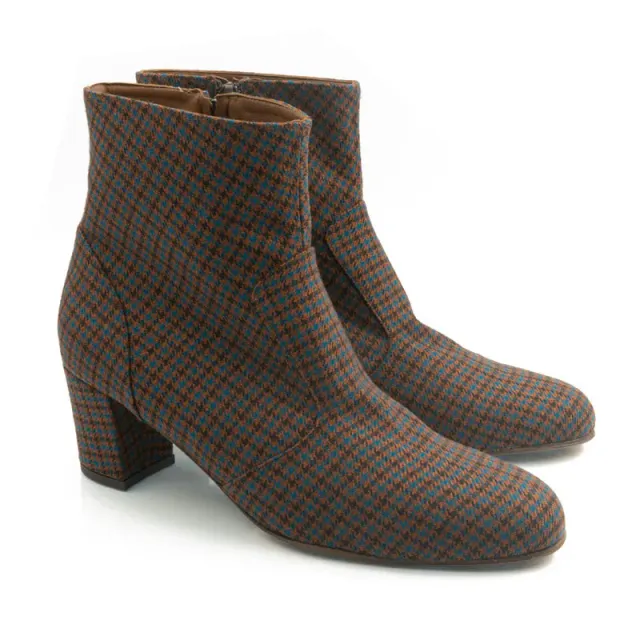 Bégum Paris Sherpa bottines tweed bleu brun talon 5 cm