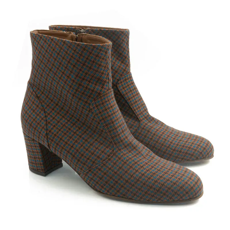 Bégum Paris Sherpa bottines tweed bleu brun talon 5 cm
