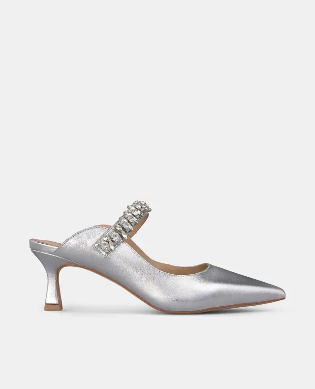 Alma en Pena V250652 mules argentées strass 6 cm