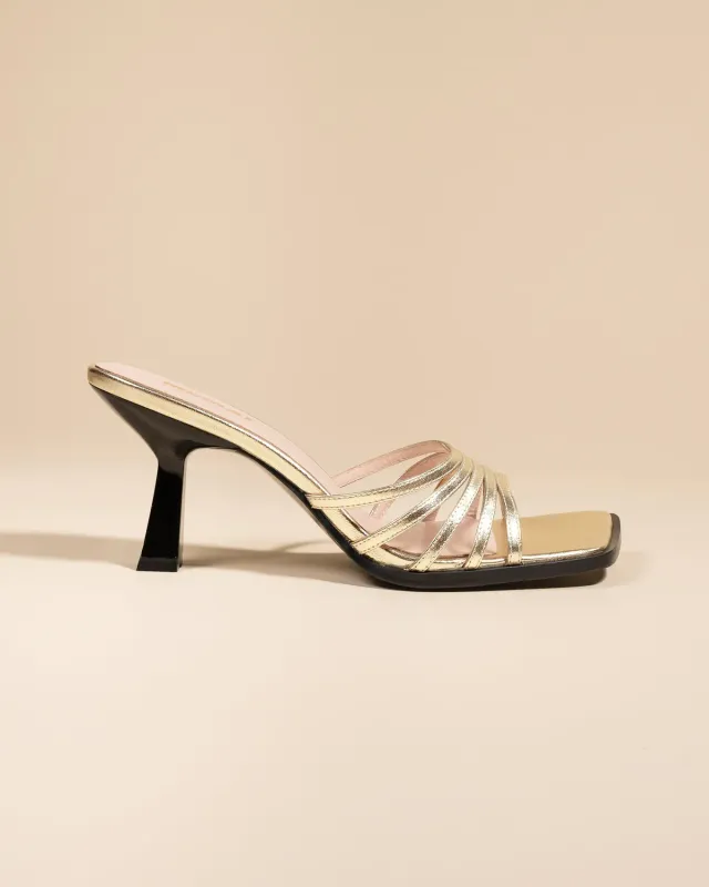 Mi/Mai Isamu Gold mules cuir doré talon carré
