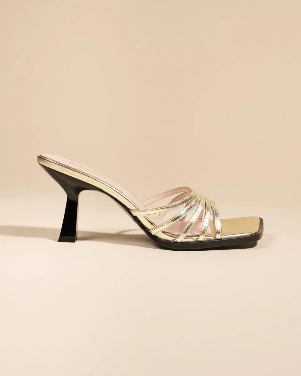 Mi/Mai Isamu Gold mules cuir doré talon carré