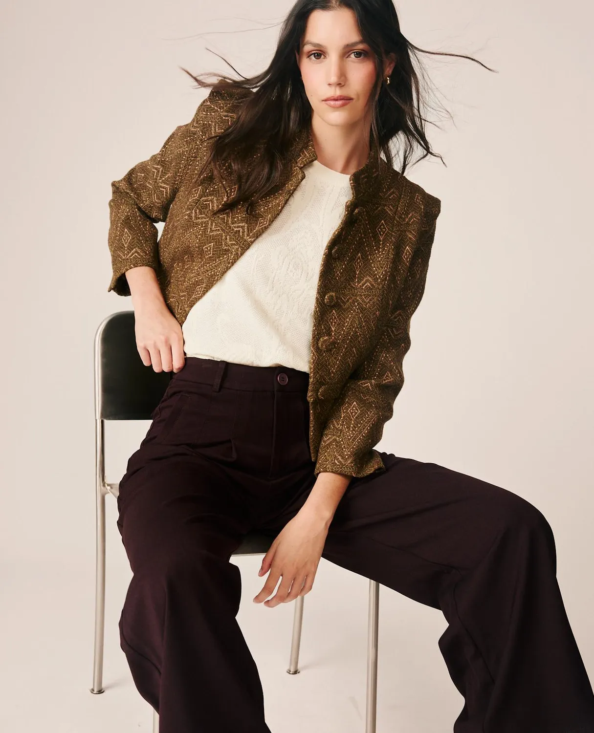 Alma en Pena I26CL1108 veste jacquard kaki géométrique