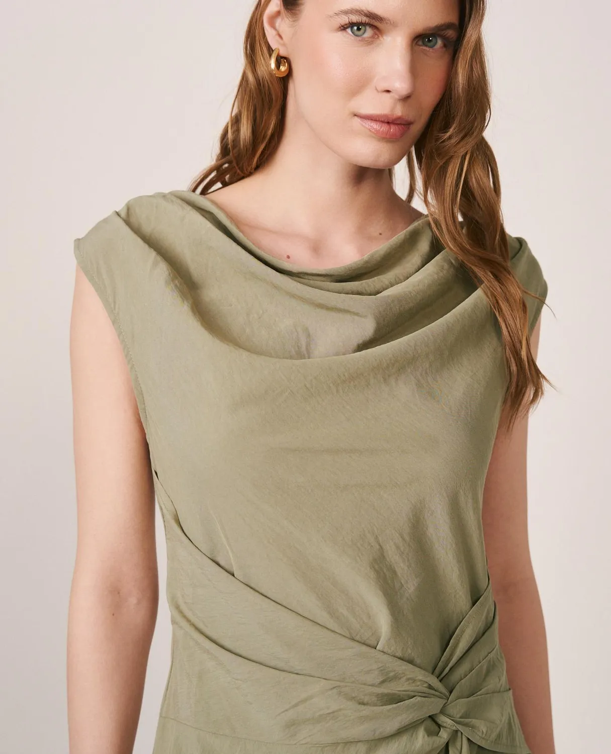 Alma en Pena V26CL0258 Robe Midi Kaki Col Drape Tencel