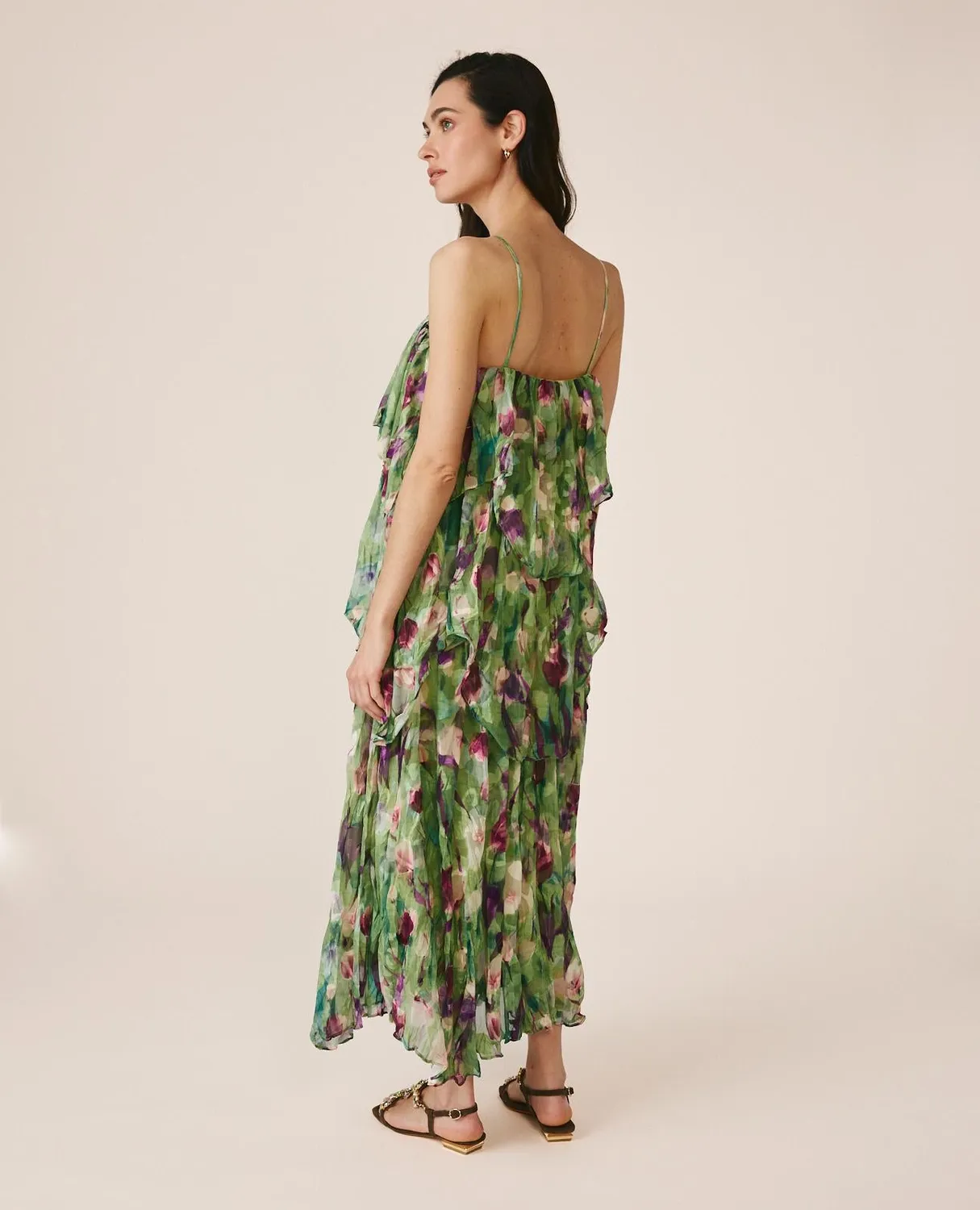 Alma en Pena V26CL0249 robe midi verte volants