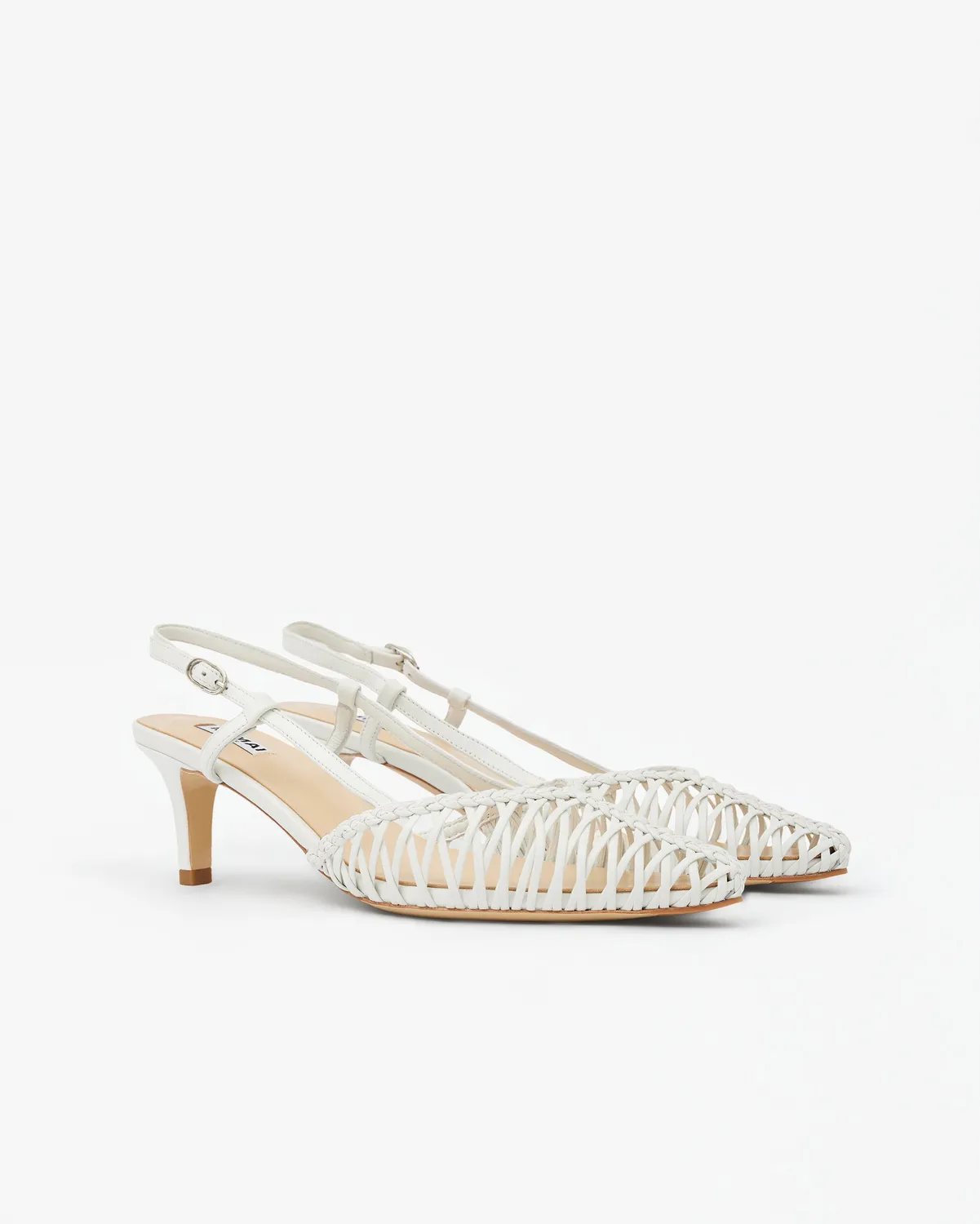 Mi/Mai Tessa White escarpins sling-back blanc cuir tressé