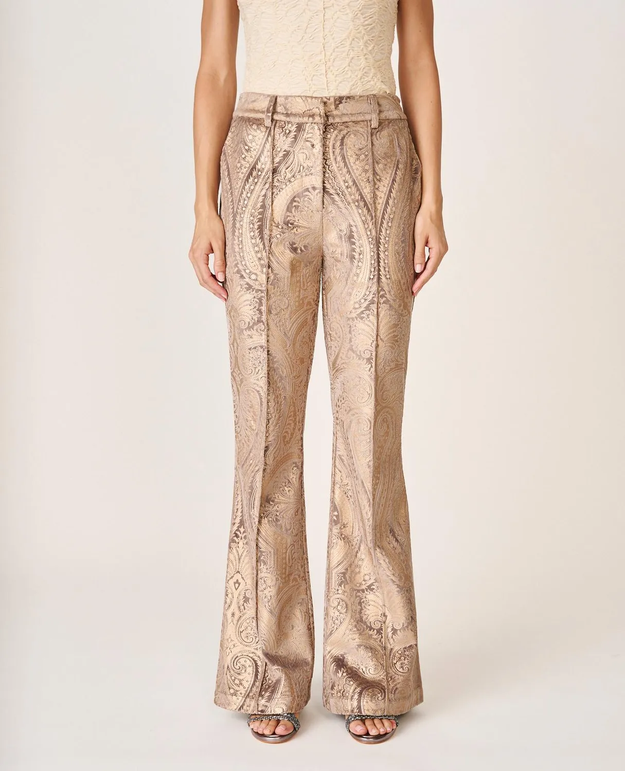 Alma en Pena I26CL1611 pantalon flare doré métallisé