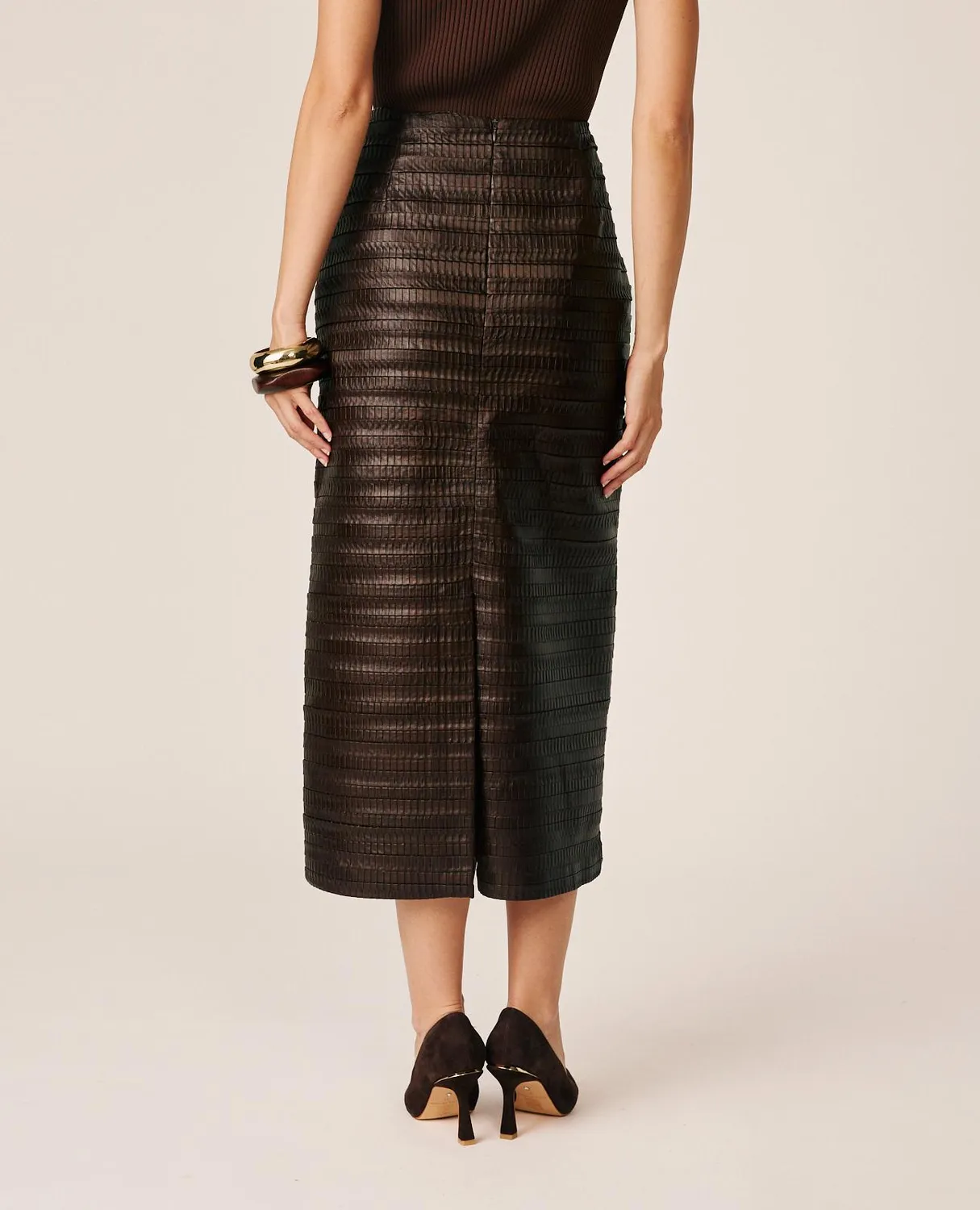 Alma en Pena I26CL1818 jupe midi marron simili cuir