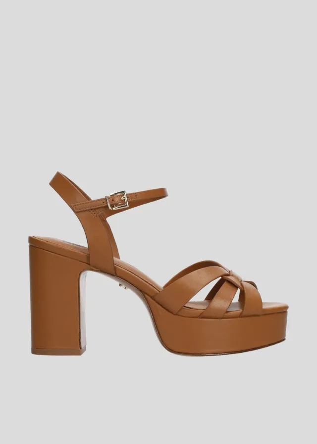 Lola Cruz Aria 95 sandales plateforme camel talon 9,5 cm
