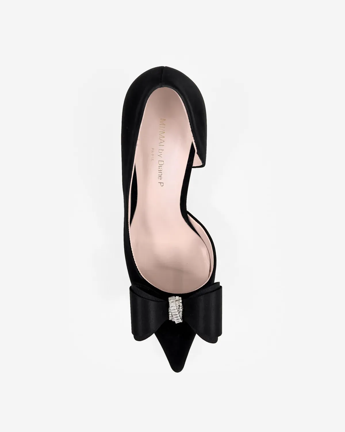 Mi/Mai Iris Black Leather escarpins noir noeud strass