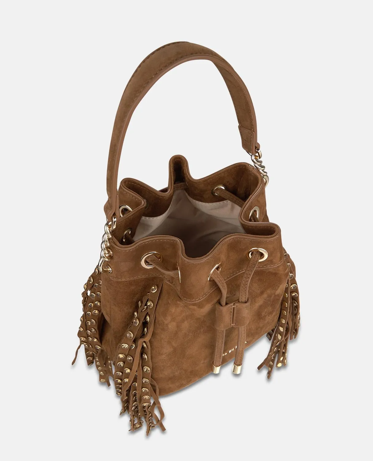 Alma en Pena BG065 sac seau camel daim franges