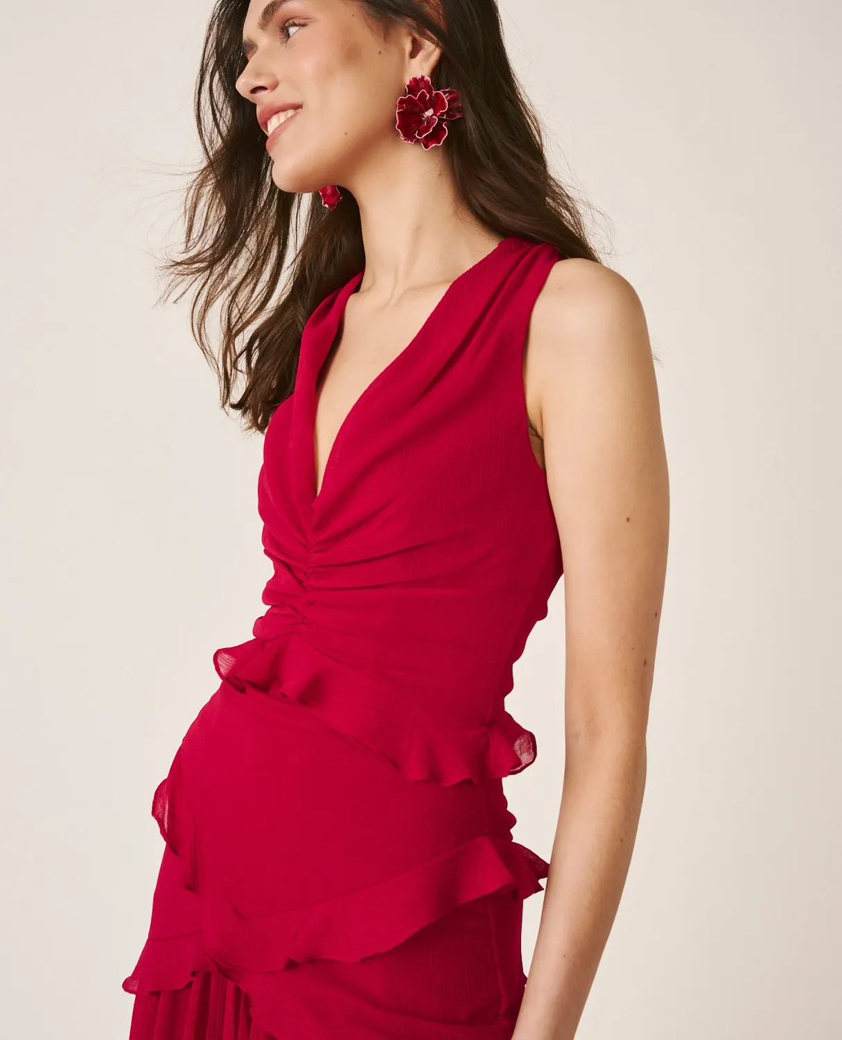 Alma en Pena V26CL0244 robe midi rouge dos croisé