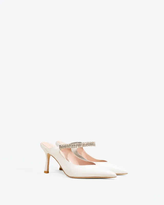 Mi/Mai Harper White Leather escarpins blanc cuir strass